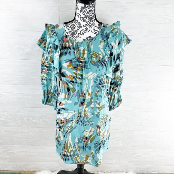 Tibi Alea Splatter Floral Ruffle Silk Midi Dress - Picture 3 of 10